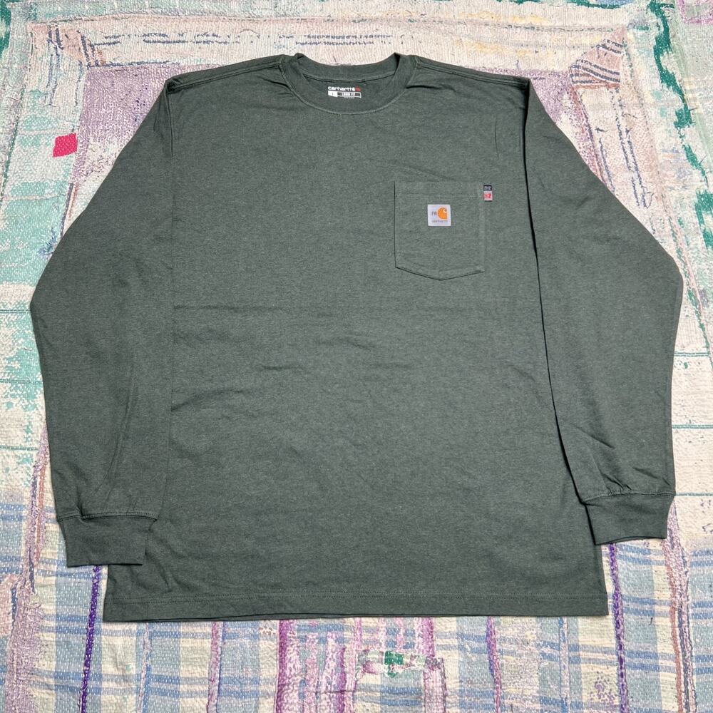 Carhartt FR Force Men's Flame Resistant Pocket Long Sleeve Tee green L Loose